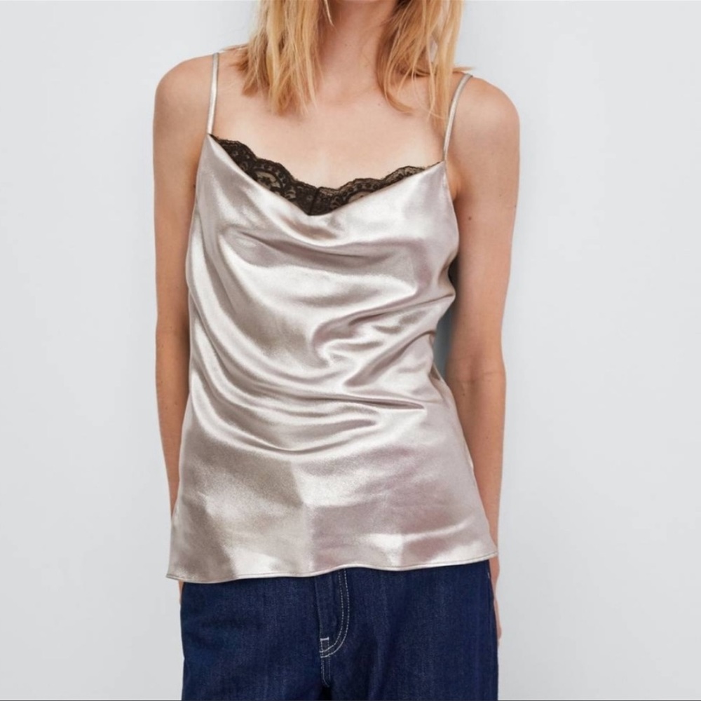 ZARA Mettalic Lace Camisole top US S